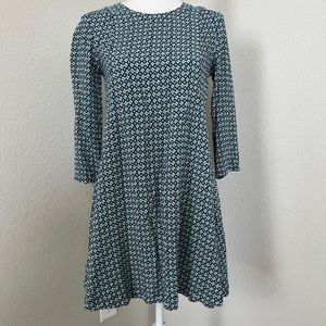 Navy & Teal Printed Swing Dress EUC